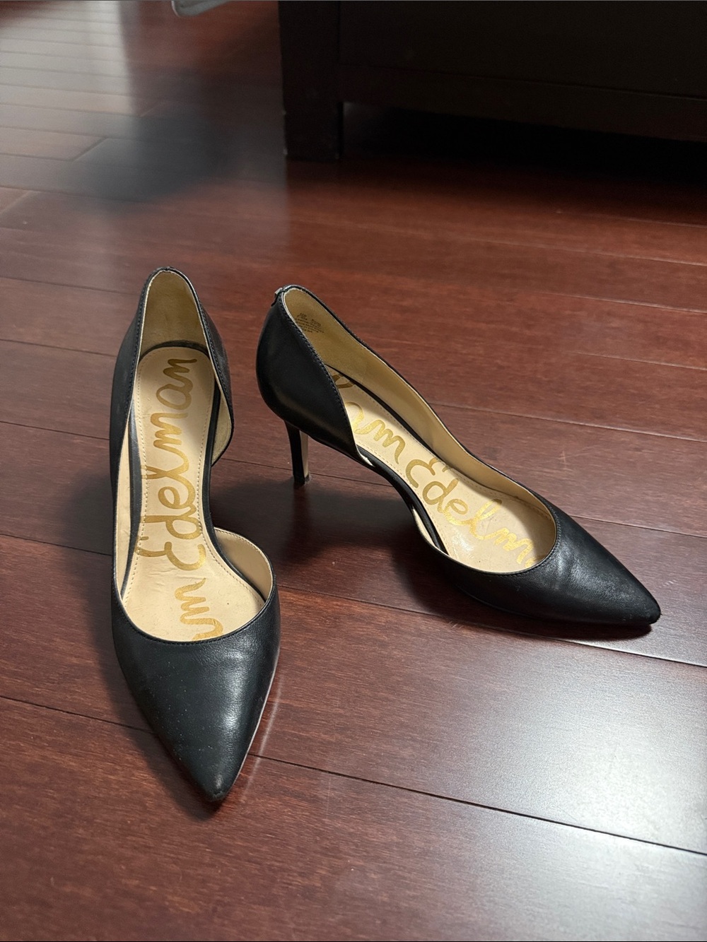 Sam Edelman Black Leather Pointed Pumps with Stiletto Heel